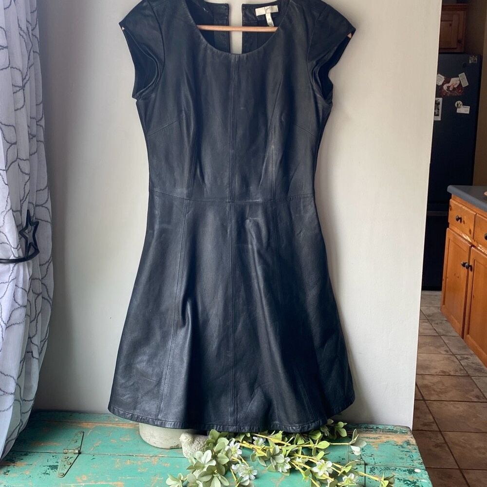 Joie cap sleeve leather mini dress size XS black fit and flare